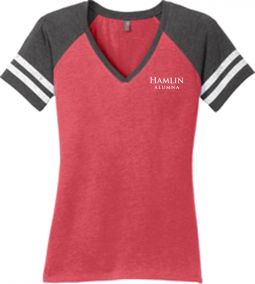 District Women’s Game V-Neck Tee, Heathered Red/ Heathered Charcoal